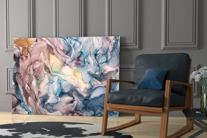 Pastel Blue Pink Ink Flow Glass Wall Art