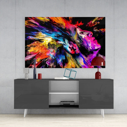 Rainbow Paint Burst Profile Facing Up Glass Wall Art