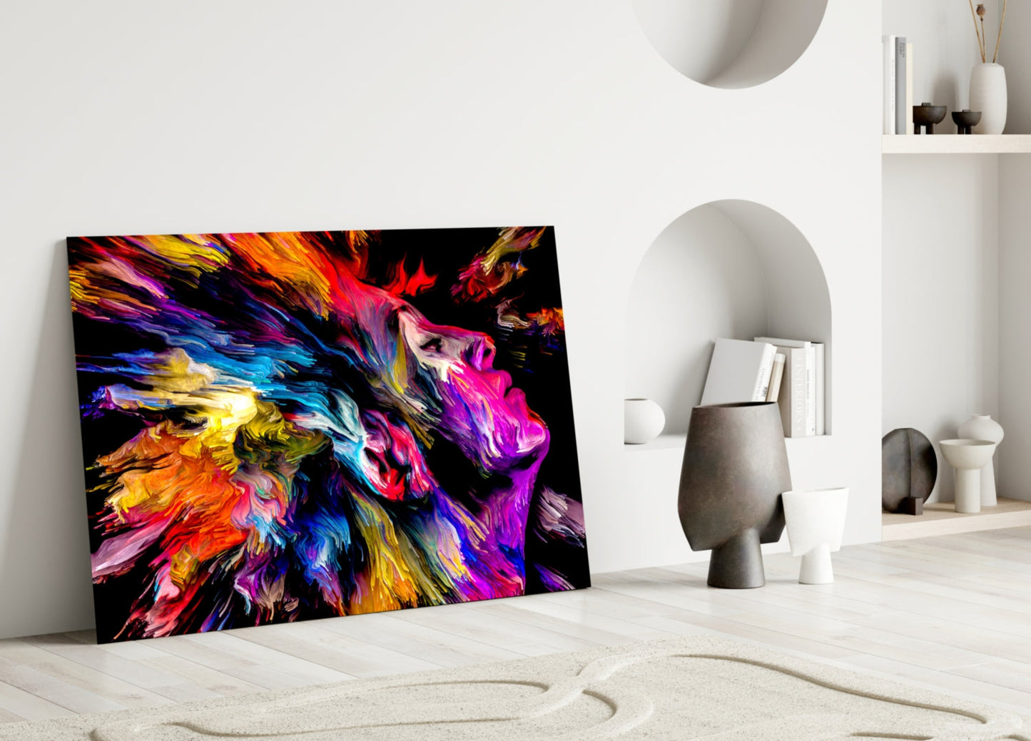 Rainbow Paint Burst Profile Facing Up Glass Wall Art