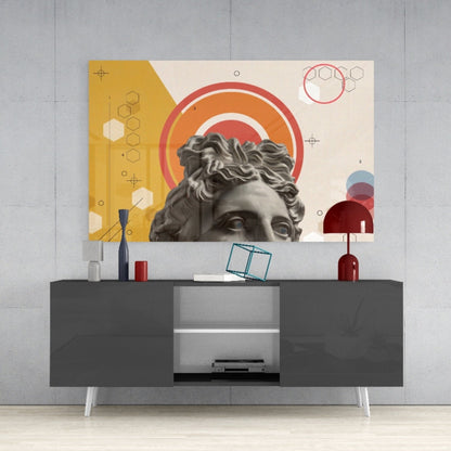 Orange Rings Apollo Bust Glass Wall Art