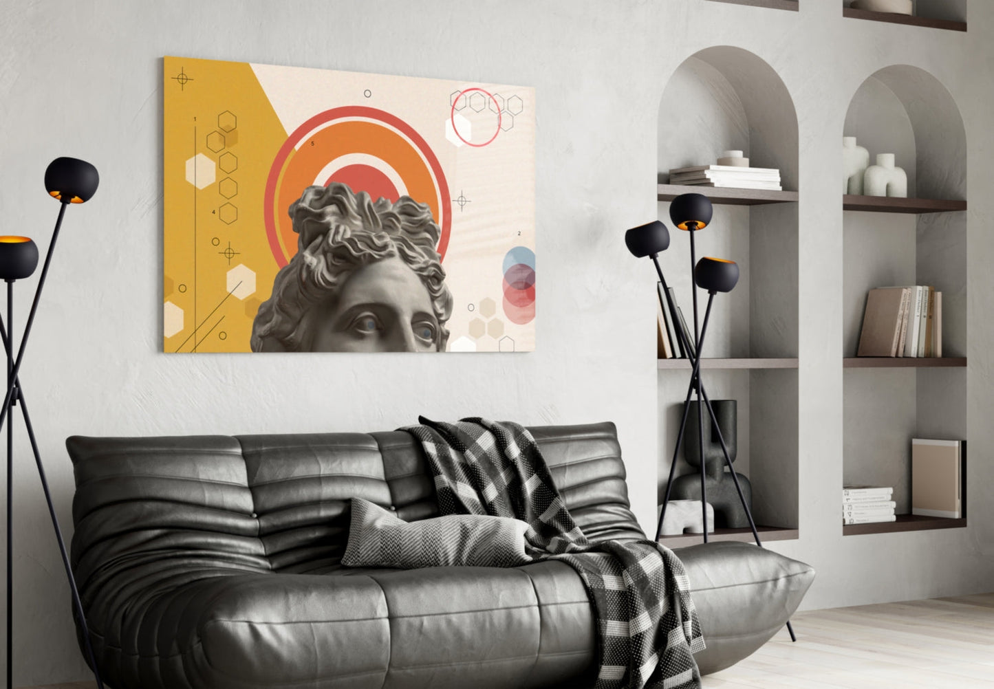 Orange Rings Apollo Bust Glass Wall Art