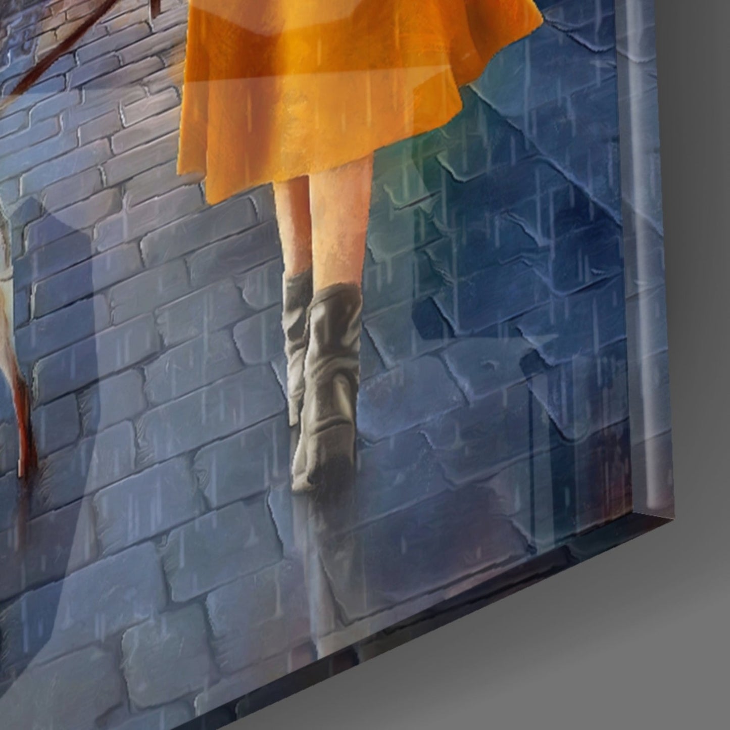Orange Dress Woman Red Umbrella Paris Glass Wall Art