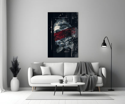 Crimson Paint Stripe Poseidon Bust Glass Wall Art