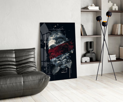 Crimson Paint Stripe Poseidon Bust Glass Wall Art