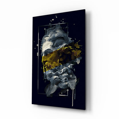 Gold Paint Stripe Poseidon Bust Glass Wall Art