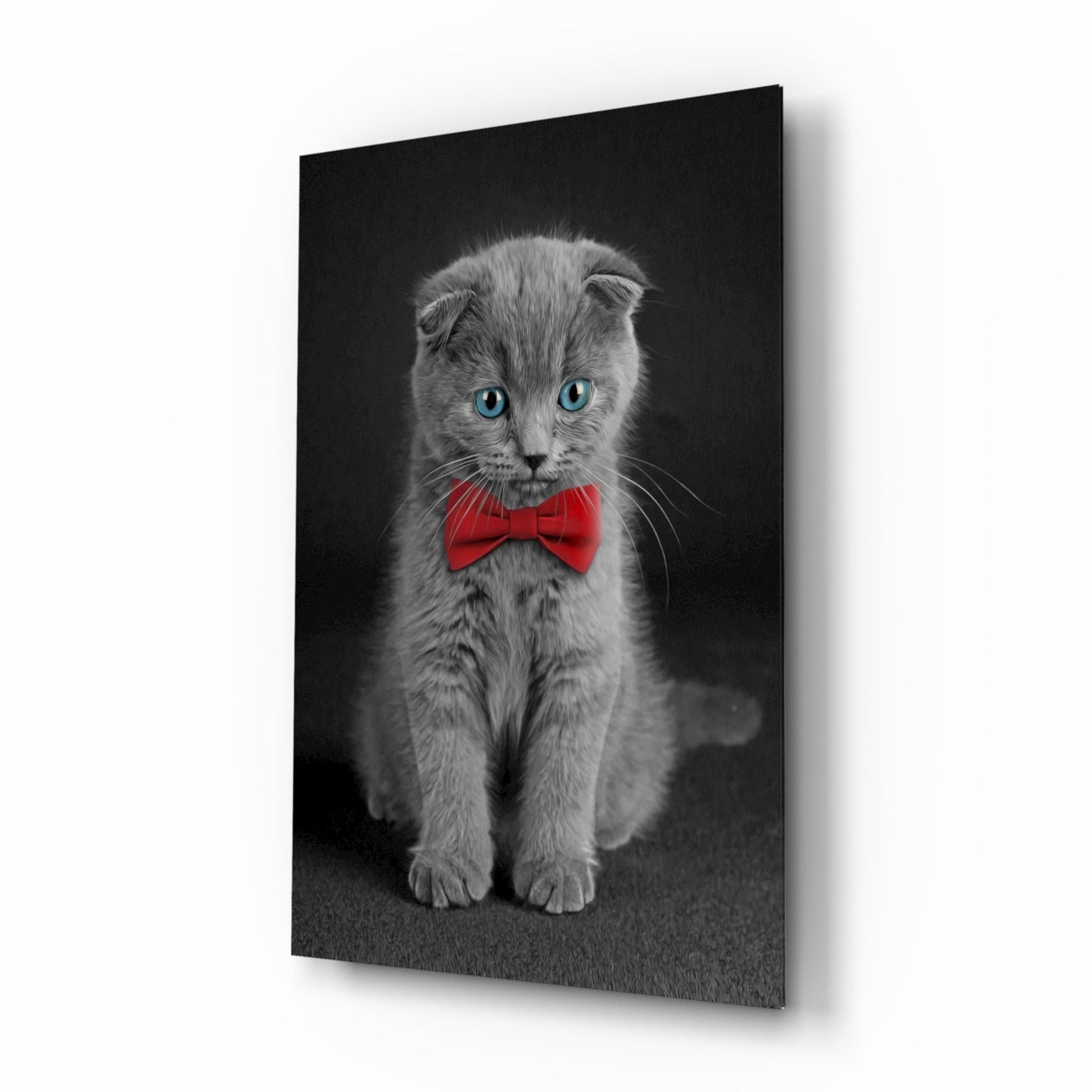 Gray Kitten Red Bow Tie Glass Wall Art