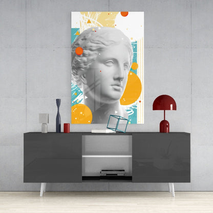 Orange Circles Venus Bust Glass Wall Art