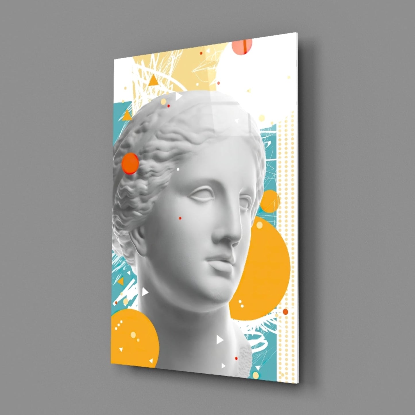Orange Circles Venus Bust Glass Wall Art