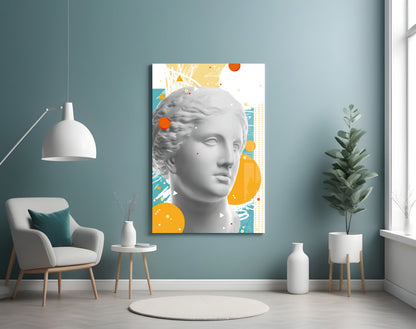 Orange Circles Venus Bust Glass Wall Art