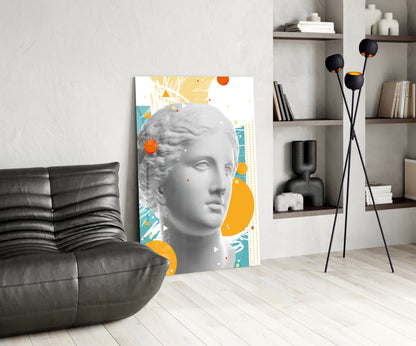 Orange Circles Venus Bust Glass Wall Art