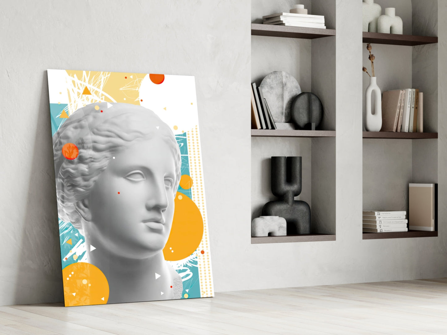 Orange Circles Venus Bust Glass Wall Art