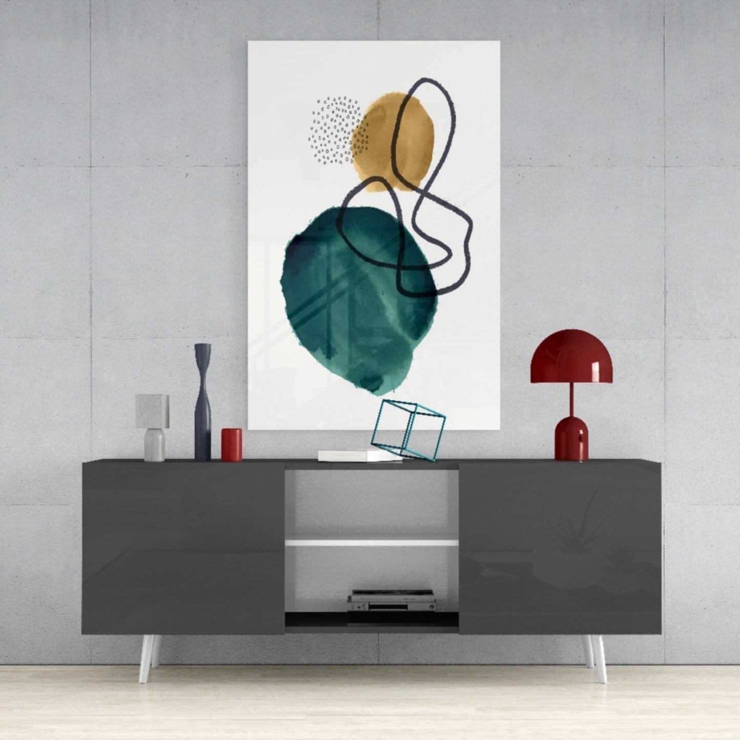 Teal Gold Navy Loop Watercolor Glass Wall Art