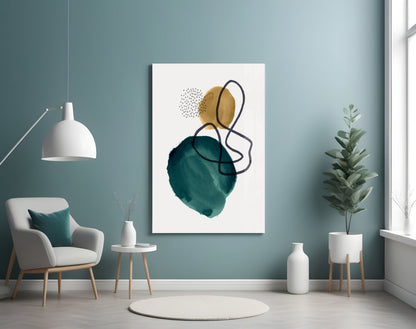 Teal Gold Navy Loop Watercolor Glass Wall Art