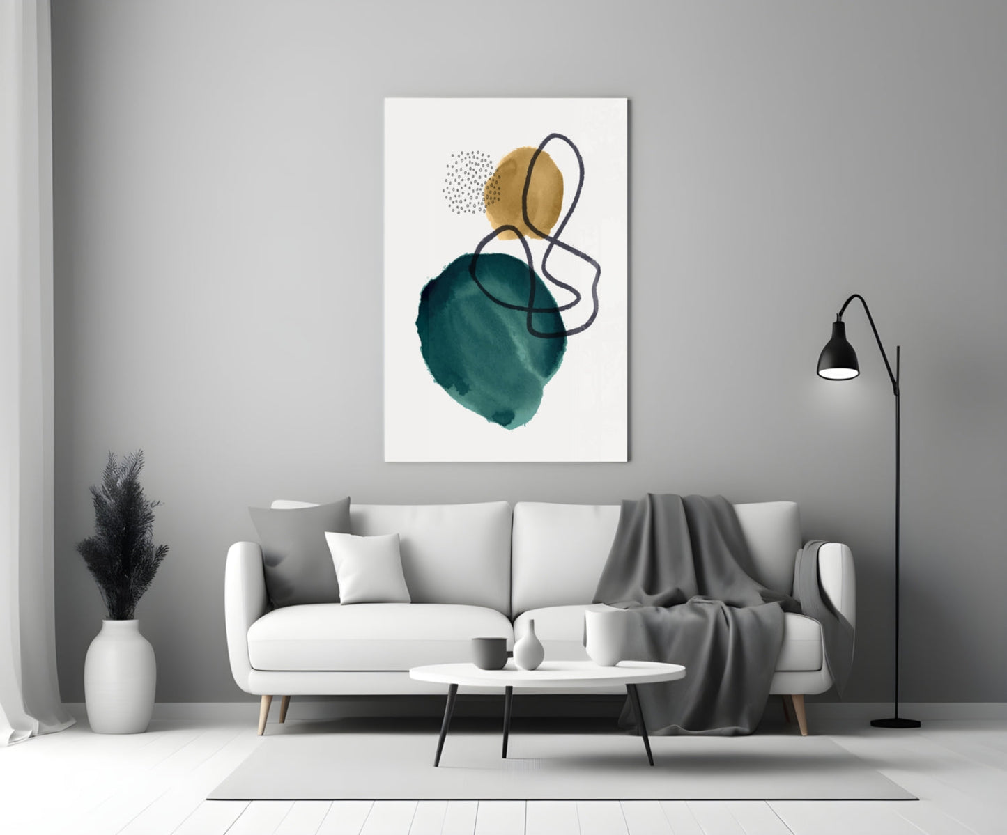 Teal Gold Navy Loop Watercolor Glass Wall Art