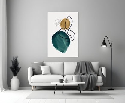 Teal Gold Navy Loop Watercolor Glass Wall Art