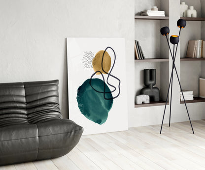 Teal Gold Navy Loop Watercolor Glass Wall Art