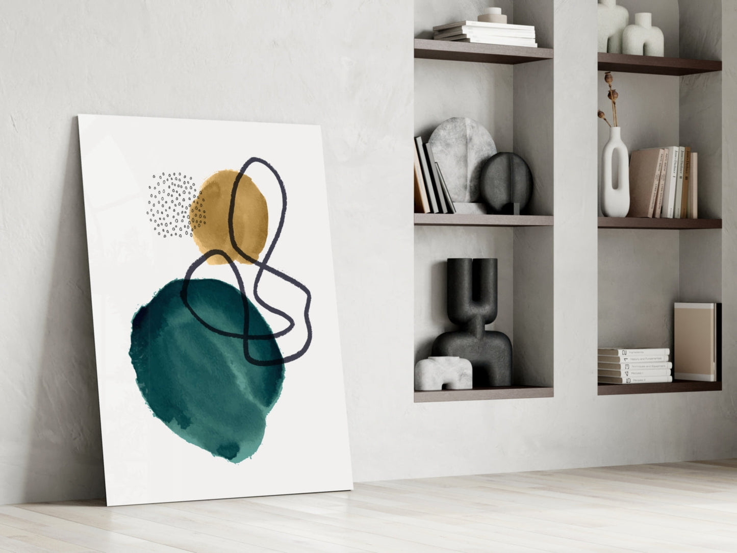 Teal Gold Navy Loop Watercolor Glass Wall Art
