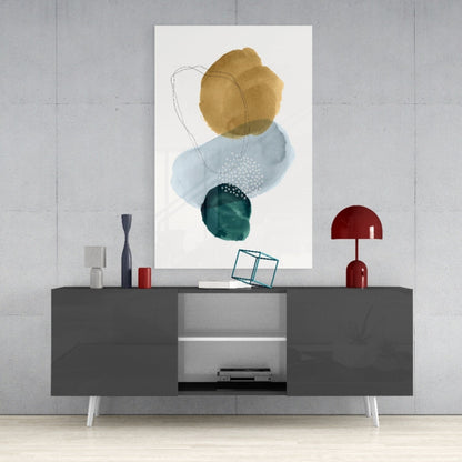 Gold Blue Teal Stacked Circles Glass Wall Art