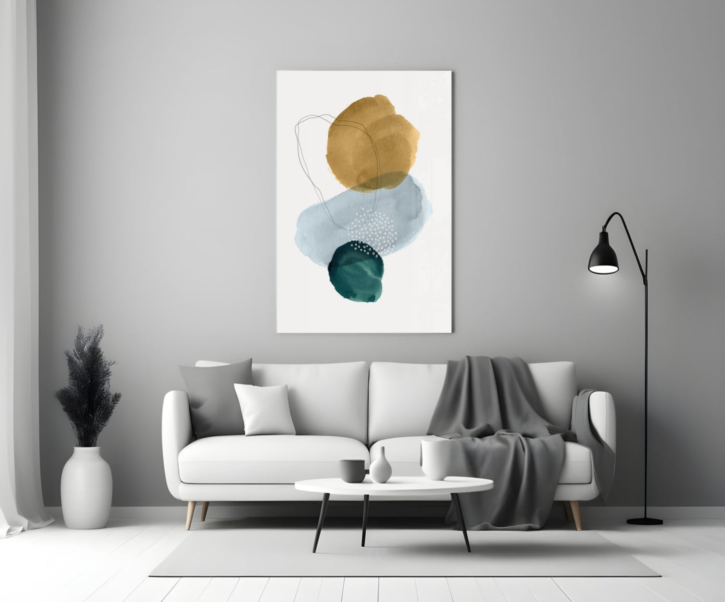 Gold Blue Teal Stacked Circles Glass Wall Art