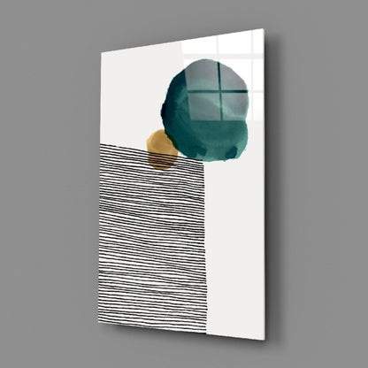 Teal Circle Black Stripes Gold Glass Wall Art