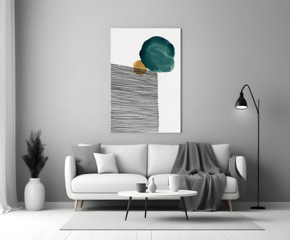 Teal Circle Black Stripes Gold Glass Wall Art