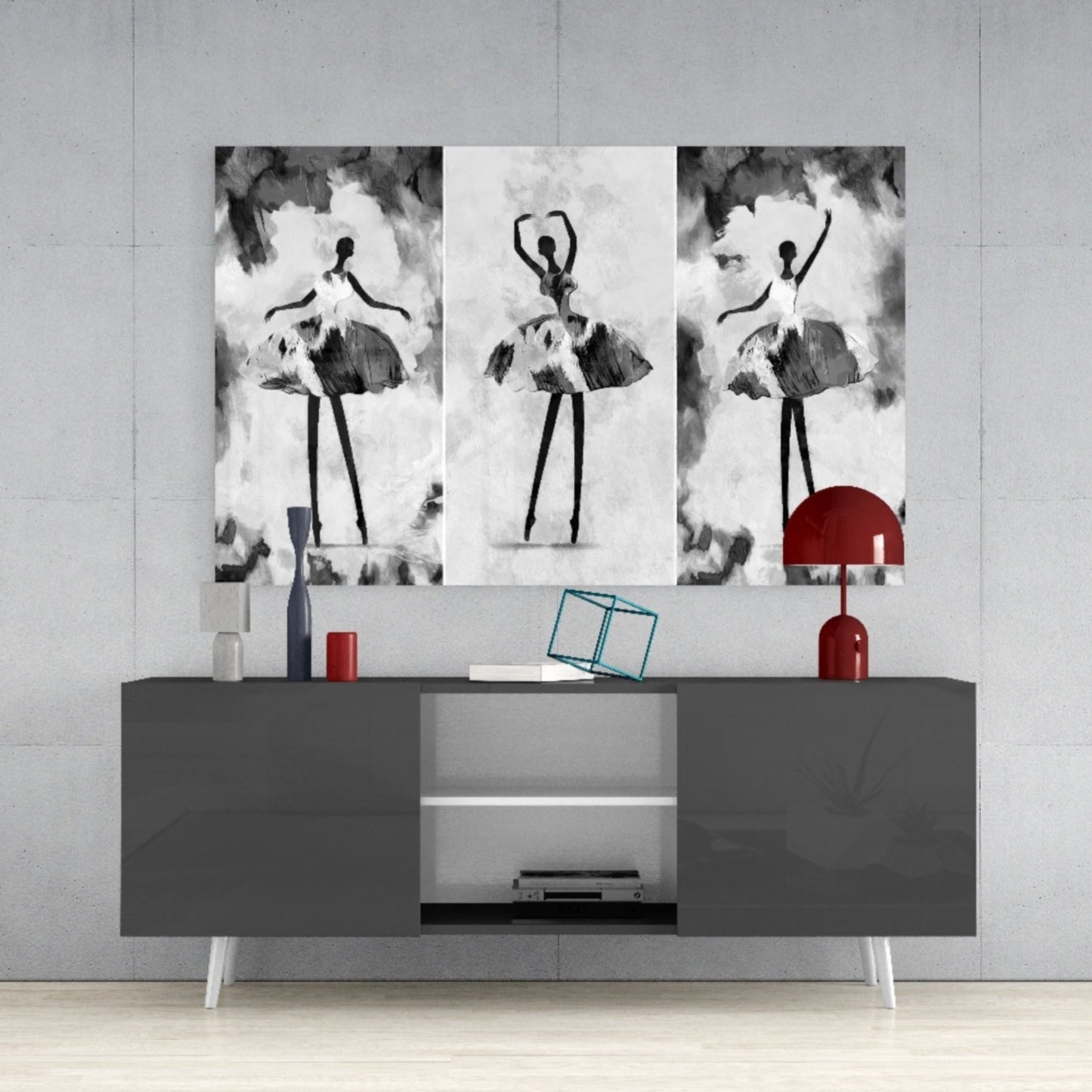 Three Panel Ballerina Sketch Glass Wall Art