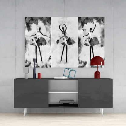 Three Panel Ballerina Sketch Glass Wall Art