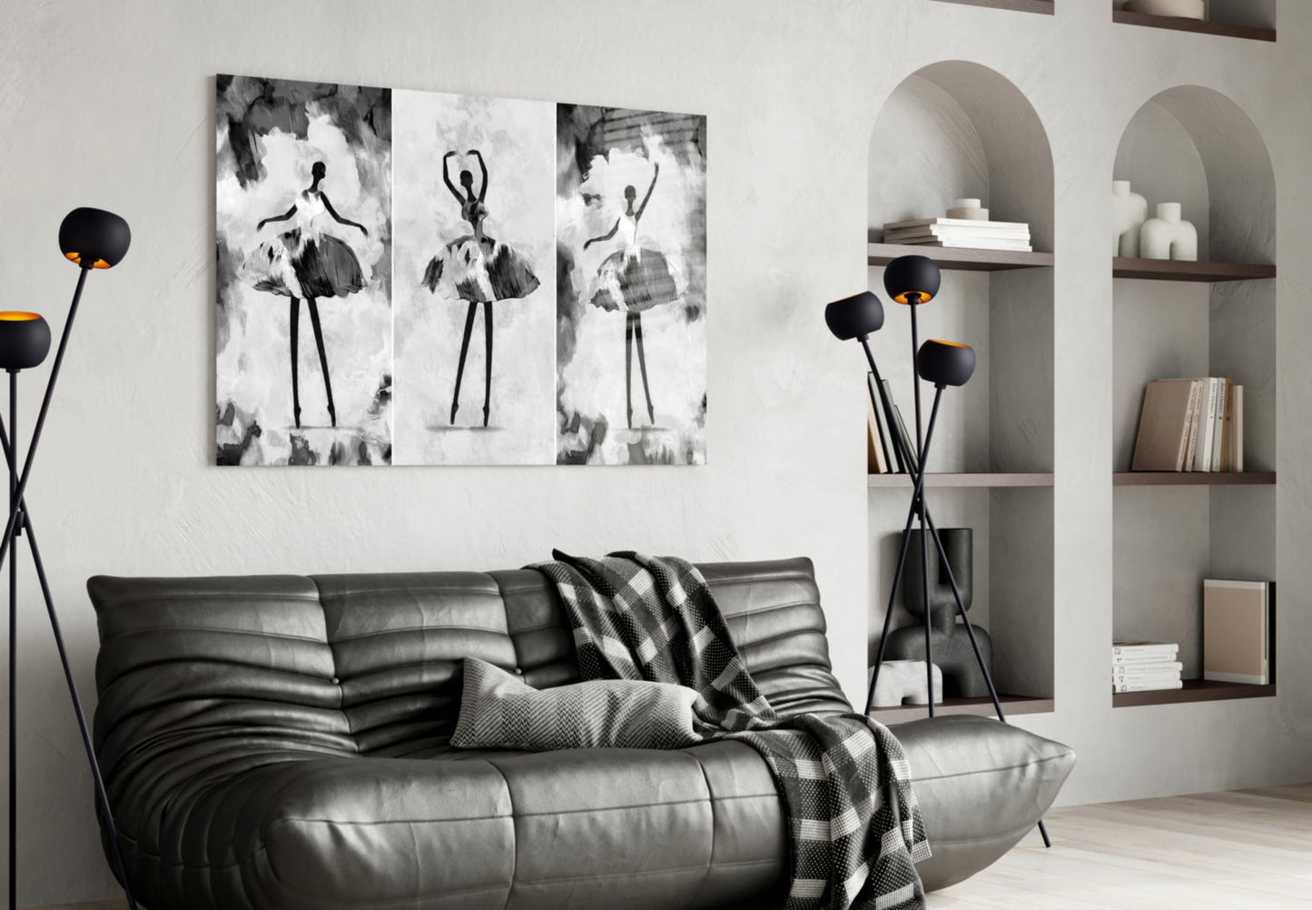 Three Panel Ballerina Sketch Glass Wall Art