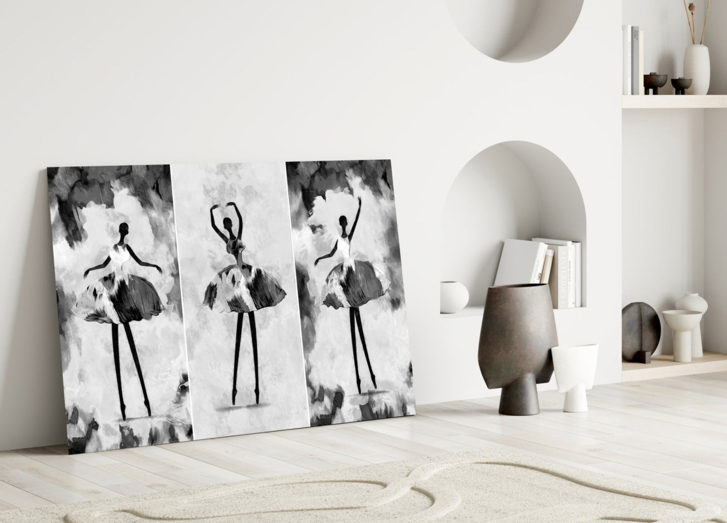 Three Panel Ballerina Sketch Glass Wall Art