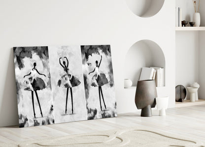 Three Panel Ballerina Sketch Glass Wall Art