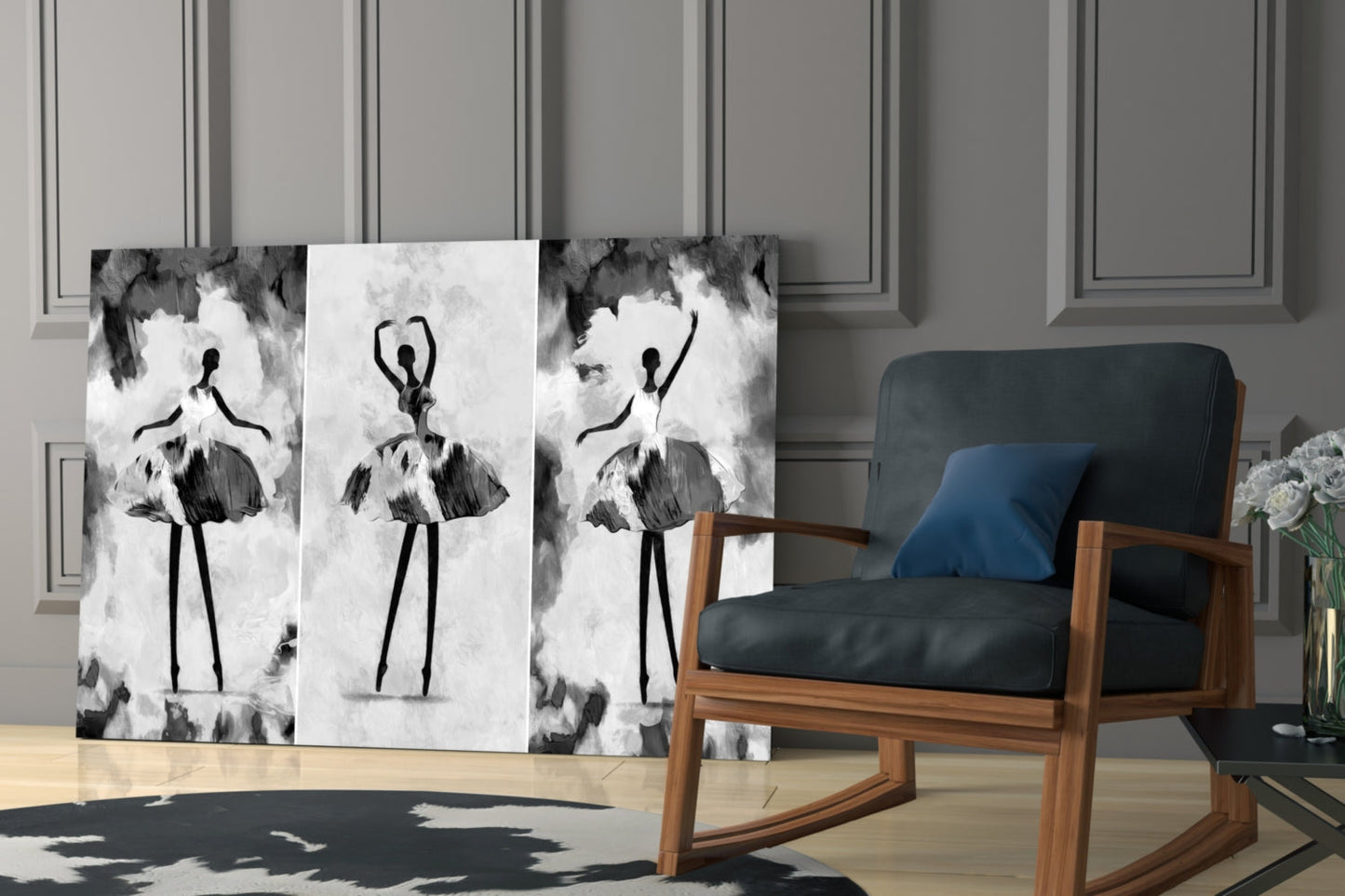 Three Panel Ballerina Sketch Glass Wall Art