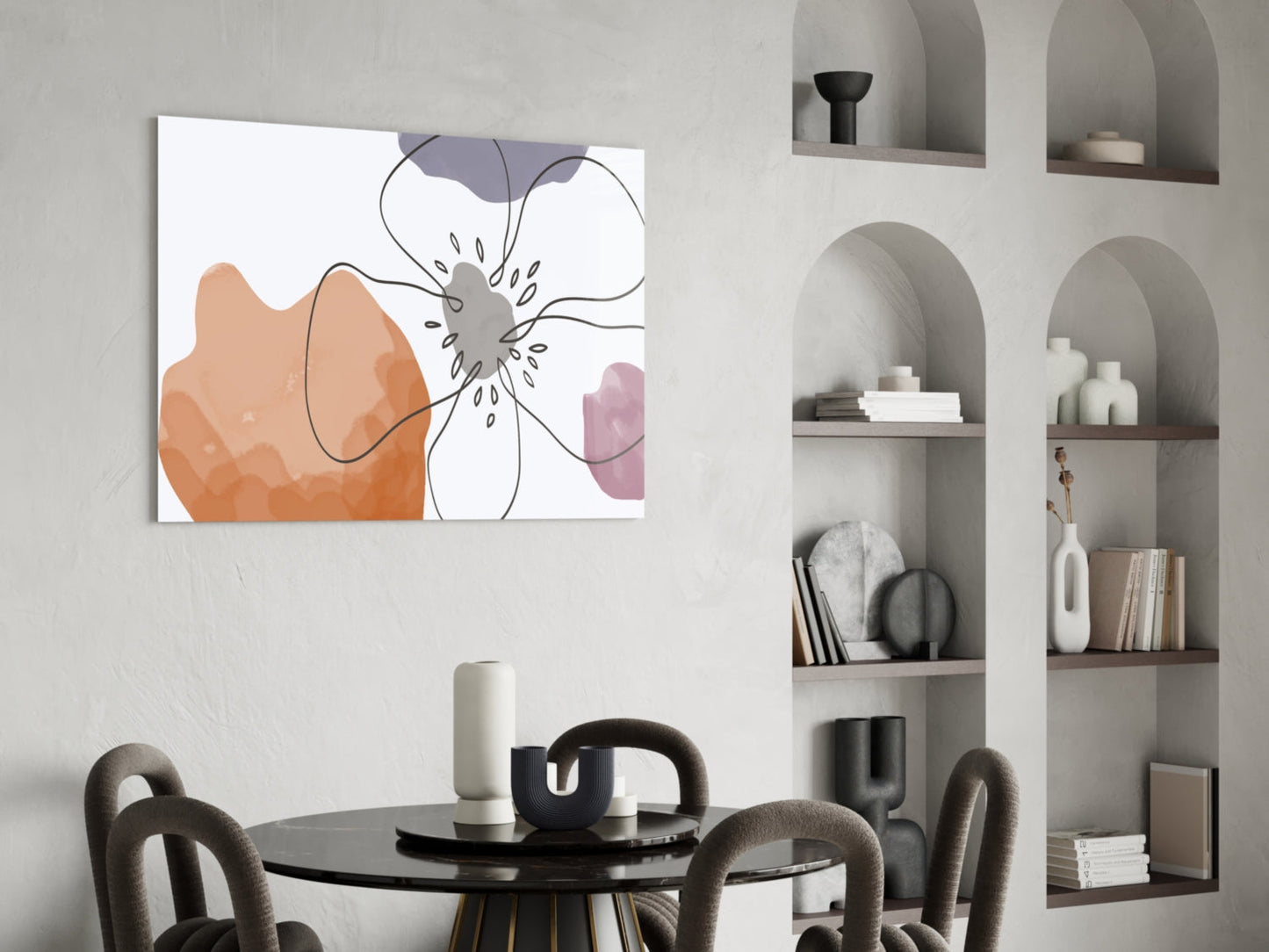 Boho Line Art Flower Glass Wall Art