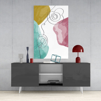 Mustard Teal Pink Scribble Loops Glass Wall Art