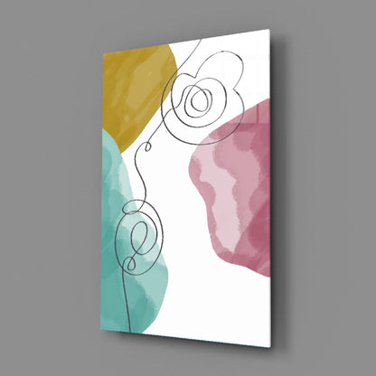 Mustard Teal Pink Scribble Loops Glass Wall Art
