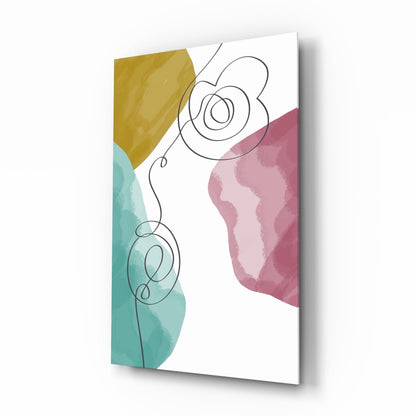 Mustard Teal Pink Scribble Loops Glass Wall Art