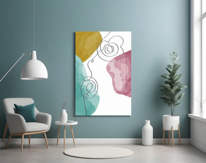 Mustard Teal Pink Scribble Loops Glass Wall Art