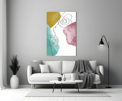 Mustard Teal Pink Scribble Loops Glass Wall Art
