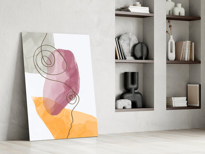 Mauve Orange Spiral Line Glass Wall Art