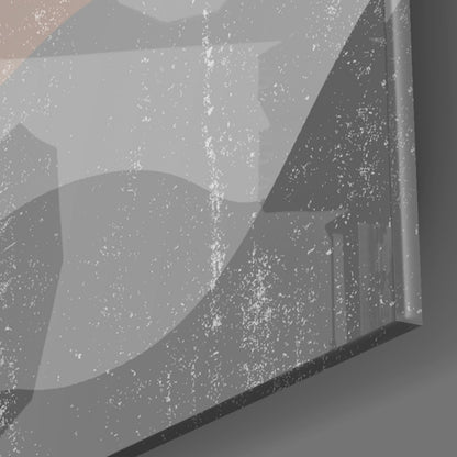 Close-up detail of textured glass surface with white speckled pattern and gray tonal variations showing leaf-shaped forms.