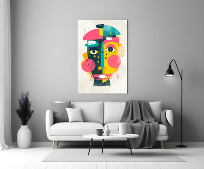 Pink Yellow Collage Cubist Face Glass Wall Art