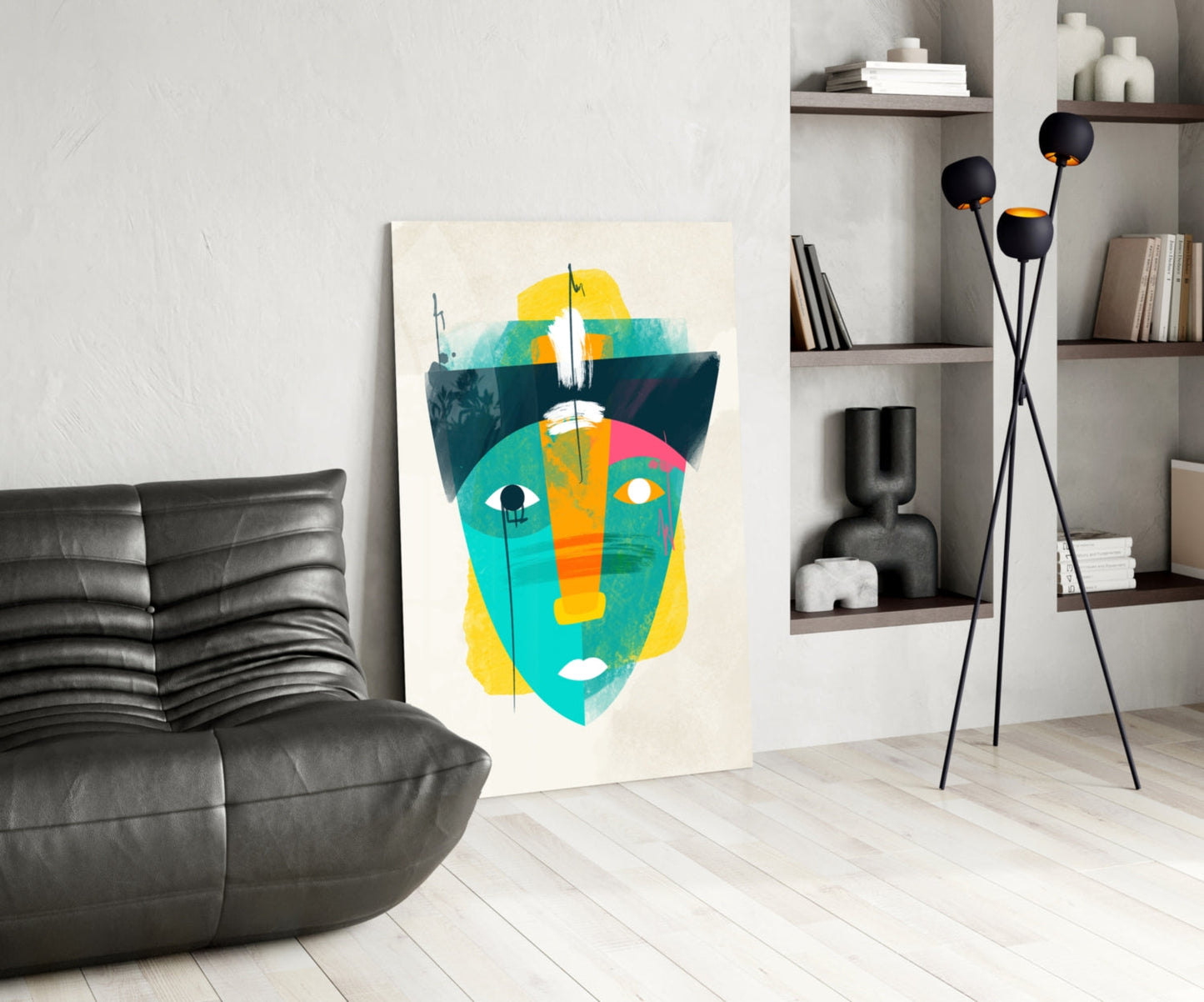 Tribal Mask Style Abstract Face Glass Wall Art