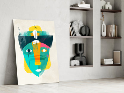 Tribal Mask Style Abstract Face Glass Wall Art