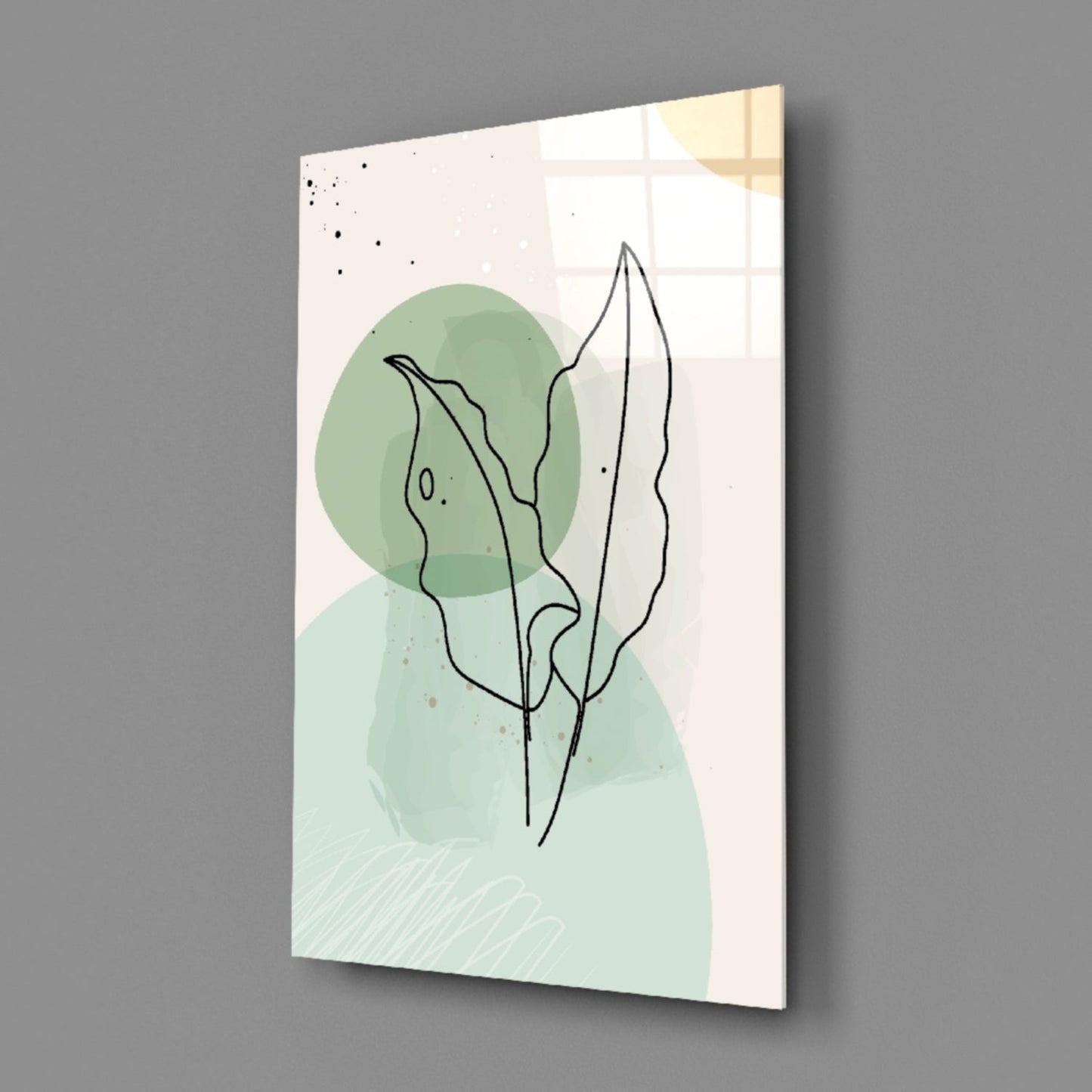 Twin Leaves Sage Green Line Glass Wall Art