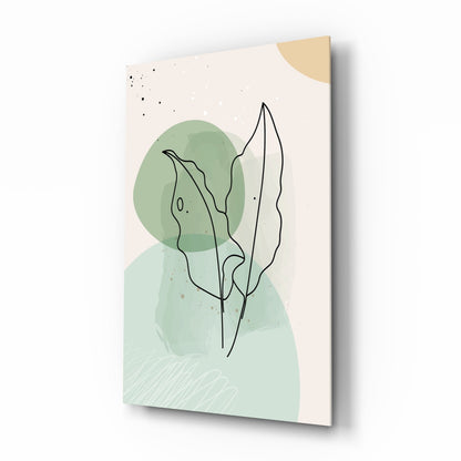 Twin Leaves Sage Green Line Glass Wall Art