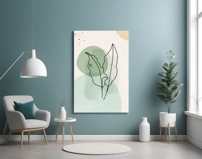 Twin Leaves Sage Green Line Glass Wall Art