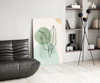 Twin Leaves Sage Green Line Glass Wall Art
