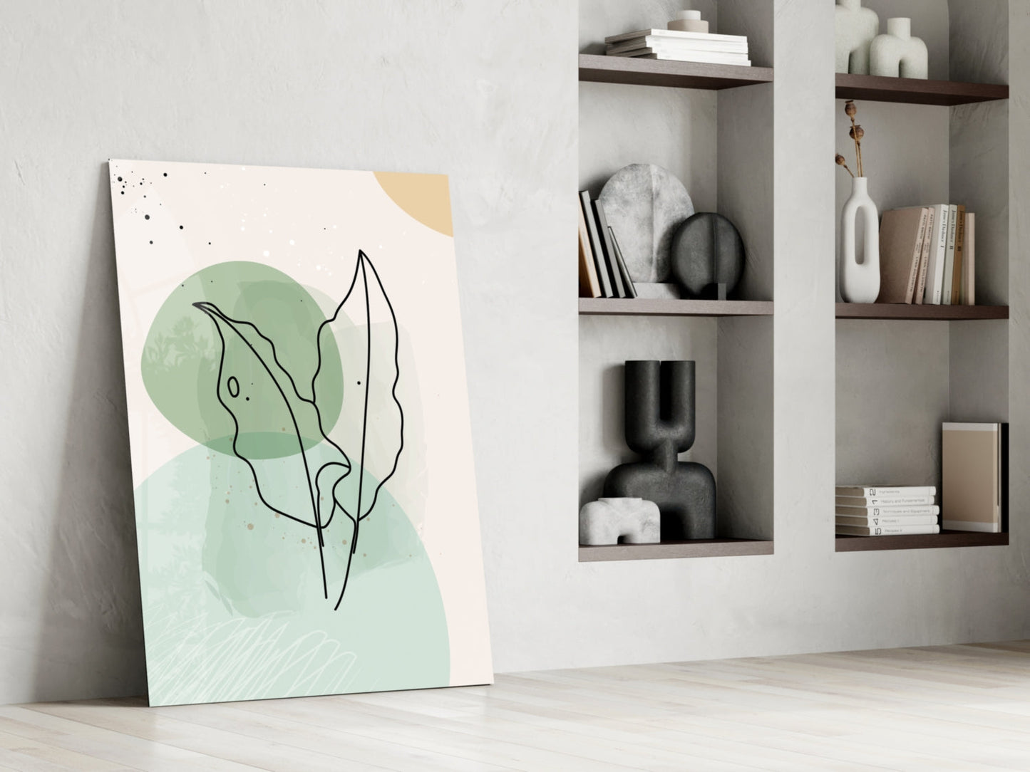 Twin Leaves Sage Green Line Glass Wall Art