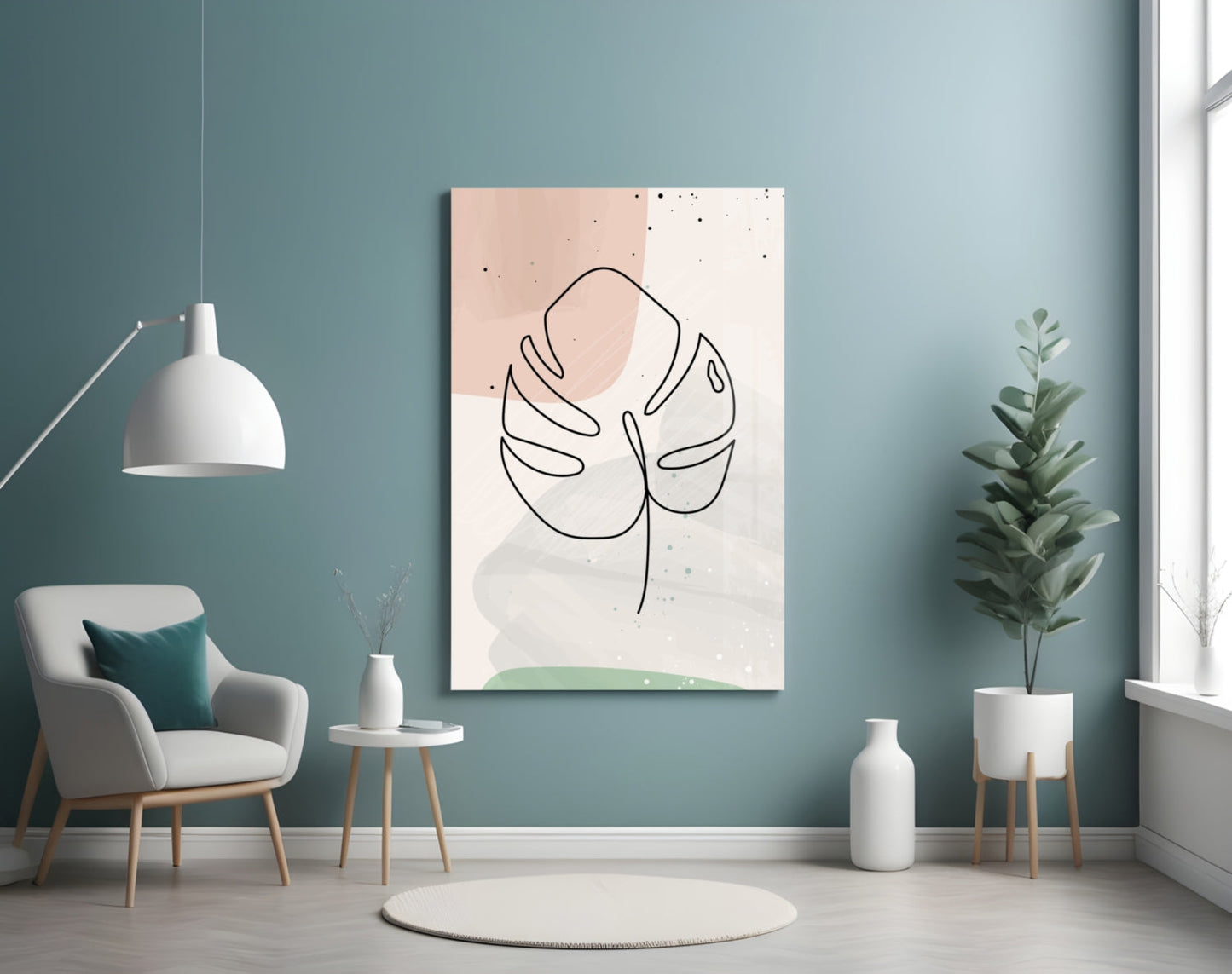 Monstera Line Blush Sage Glass Wall Art