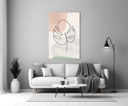Monstera Line Blush Sage Glass Wall Art