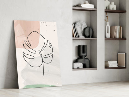 Monstera Line Blush Sage Glass Wall Art